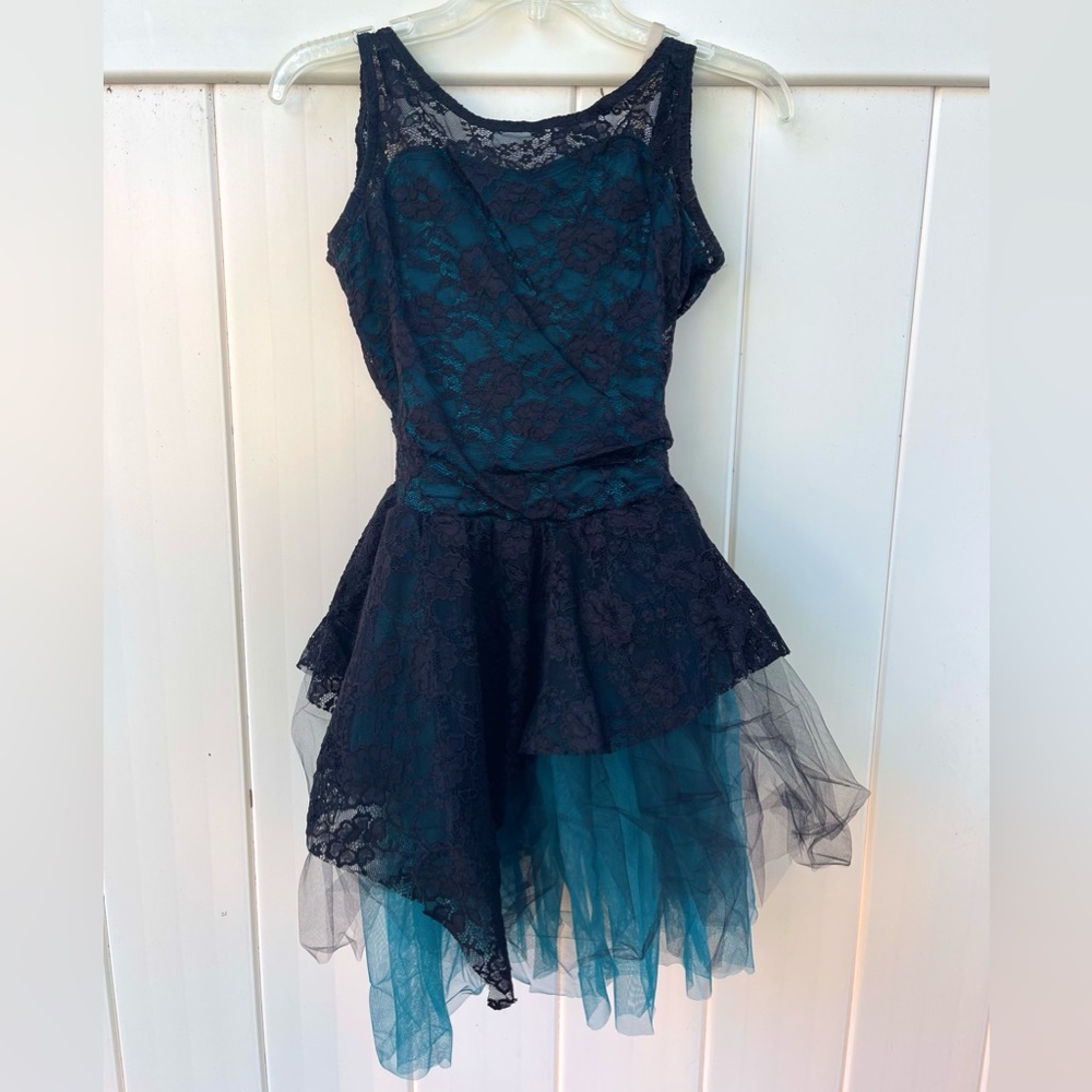 Curtain Call Devotion Black and teal lace tulle dance costume MA medium adult